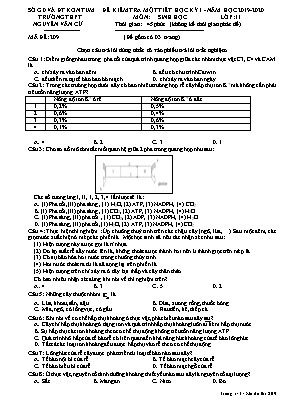 Đề kiểm tra 1 tiết môn Sinh học Lớp 11 - Mã đề 209 - Năm học 2019-2020 - Trường THPT Nguyễn Văn Cừ